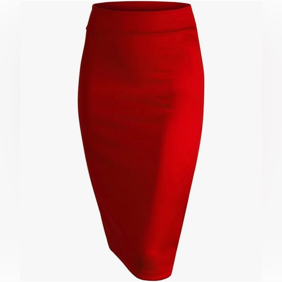 Women's Elastic Waist Stretch Bodycon Midi Knee Length Pencil Skirt for Office - Picture 3 of 5
